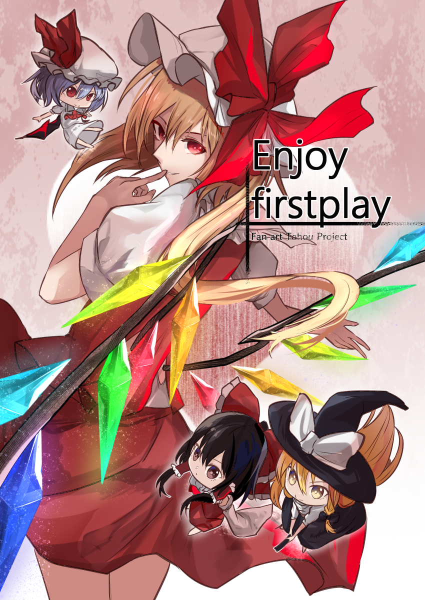 hakurei reimu, kirisame marisa, remilia scarlet, and flandre scarlet (touhou) drawn by eisuto