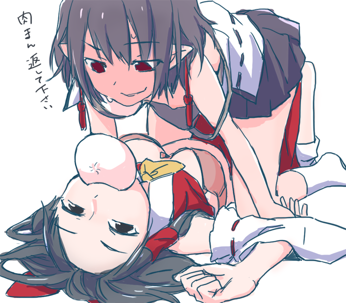 hakurei reimu and shameimaru aya (touhou) drawn by toujou_(toujou_ramen)