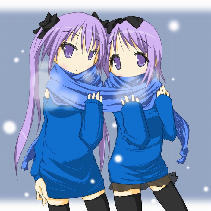 hiiragi kagami and hiiragi tsukasa (lucky star) drawn by umiato