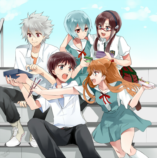 souryuu asuka langley, ayanami rei, ikari shinji, nagisa kaworu, and makinami mari illustrious (neon genesis evangelion and 2 more) drawn by kurabayashi