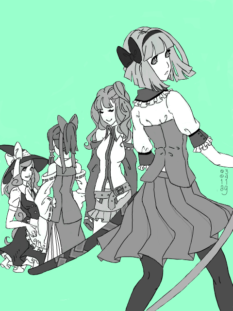 hakurei reimu, kirisame marisa, kochiya sanae, and konpaku youmu (touhou and 1 more) drawn by hydrant