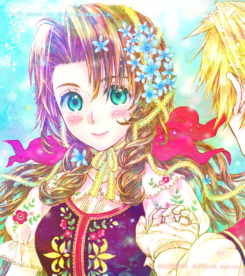 cloud strife and aerith gainsborough (final fantasy and 1 more) drawn by 39cva