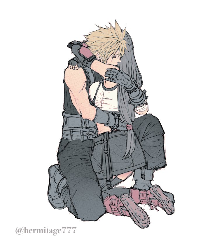 tifa lockhart and cloud strife (final fantasy and 2 more) drawn by ha_lu77