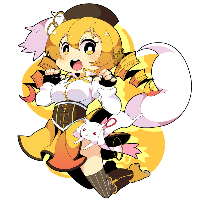 tomoe mami and kyubey (mahou shoujo madoka magica) drawn by mzh