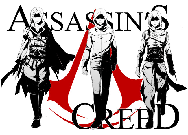 ezio auditore da firenze, altair ibn la-ahad, and desmond miles (assassin's creed ii and 1 more) drawn by kaede_rintou