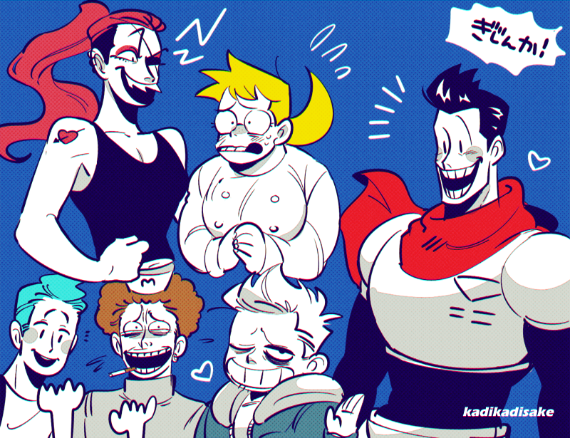 sans, papyrus, undyne, alphys, burgerpants, and 1 more (undertale) drawn by ka_ji