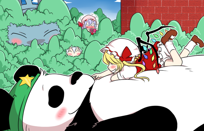 remilia scarlet, flandre scarlet, izayoi sakuya, hong meiling, and nekobus (touhou and 2 more) drawn by neko_majin