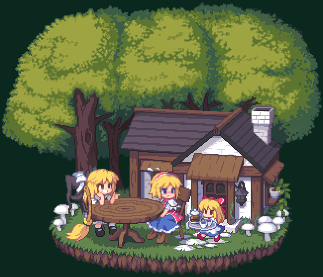 kirisame marisa, alice margatroid, and shanghai doll (touhou) drawn by kou_2008