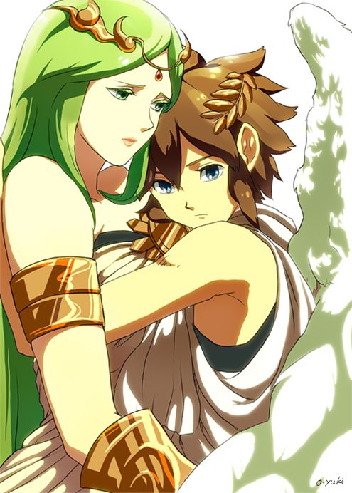 palutena and pit (kid icarus and 1 more) drawn by o-yuki