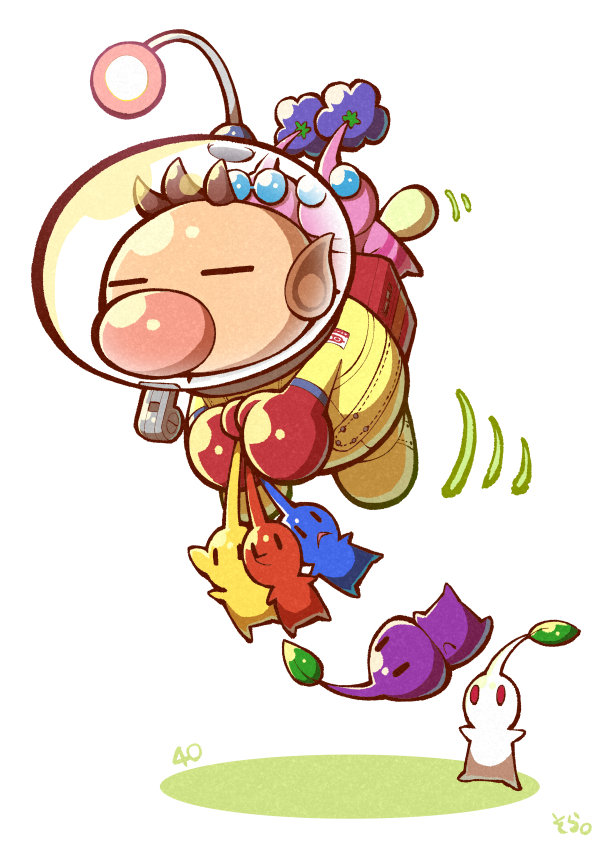 red pikmin, olimar, yellow pikmin, blue pikmin, purple pikmin, and 2 more (super smash bros. and 1 more) drawn by 04sora40