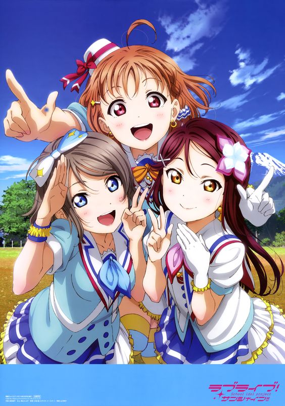watanabe you, sakurauchi riko, and takami chika (love live! and 1 more)