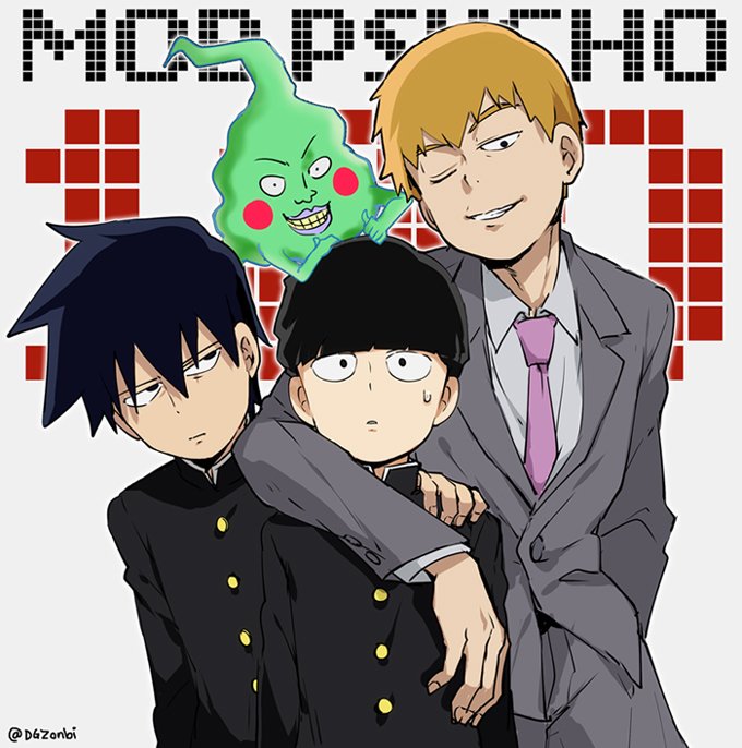 kageyama shigeo, reigen arataka, kageyama ritsu, and ekubo (mob psycho 100) drawn by kl_(dgzonbi)