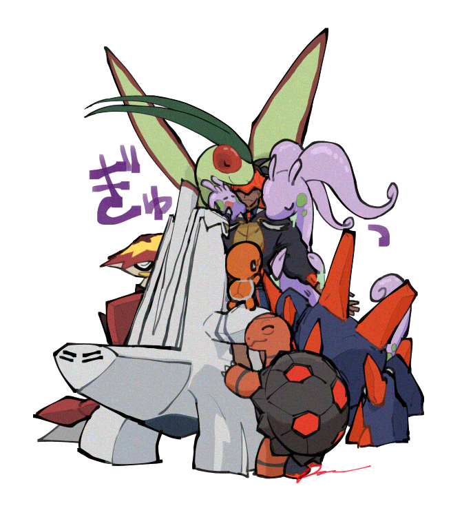 raihan, flygon, goomy, goodra, torkoal, and 3 more (pokemon and 1 more) drawn by sagemaru-br