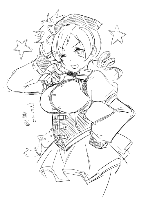 tomoe mami and kyubey (mahou shoujo madoka magica) drawn by butcha-u
