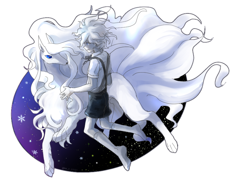 komaeda nagito and alolan ninetales (pokemon and 3 more) drawn by m_c_ympc