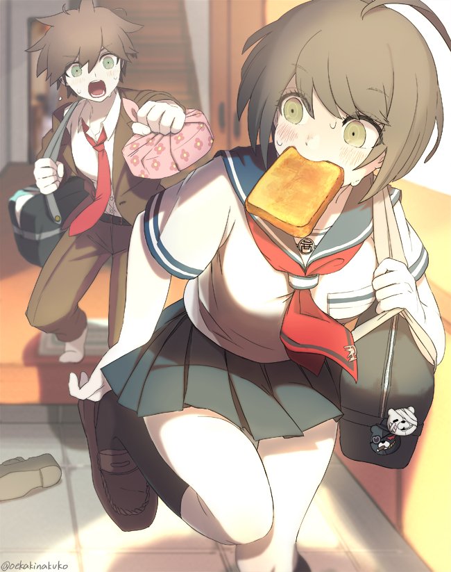 naegi makoto, naegi komaru, shirokuma, and kurokuma (danganronpa and 2 more) drawn by oekakinakuko