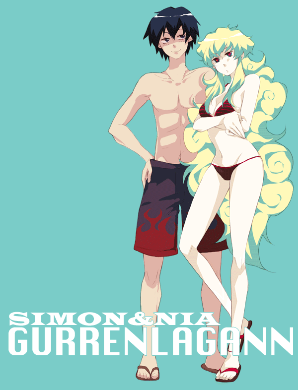 nia teppelin and simon (tengen toppa gurren lagann) drawn by nakatsun
