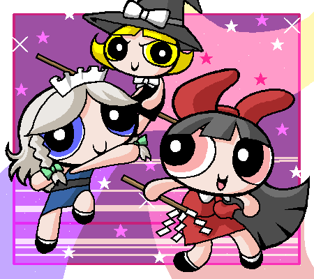 hakurei reimu, kirisame marisa, izayoi sakuya, buttercup, blossom, and 1 more (touhou and 1 more) drawn by narumi_yuzurai