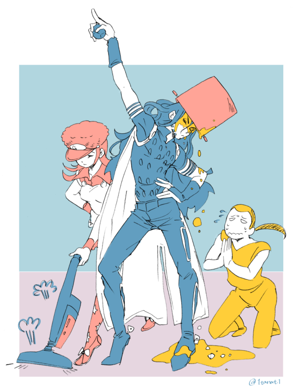 gyro zeppeli, nijimura kei, and chaka (jojo no kimyou na bouken and 3 more) drawn by tanjojnat