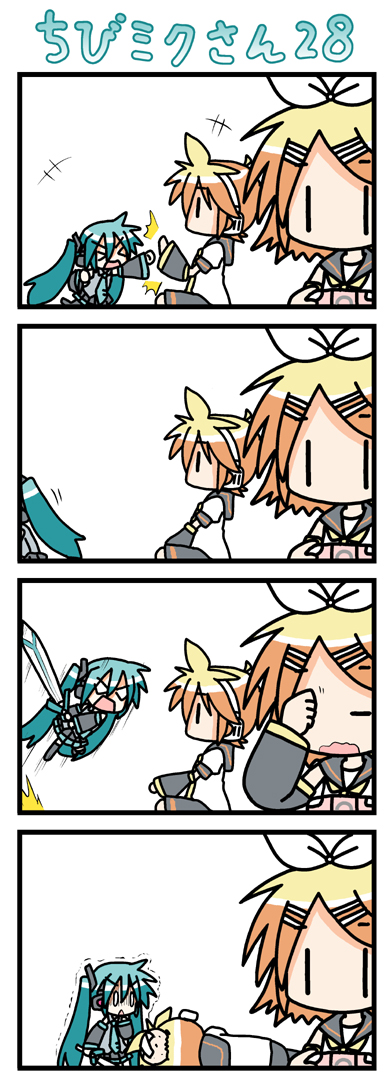 hatsune miku, kagamine rin, kagamine len, and chibi miku (vocaloid) drawn by minami_(colorful_palette)