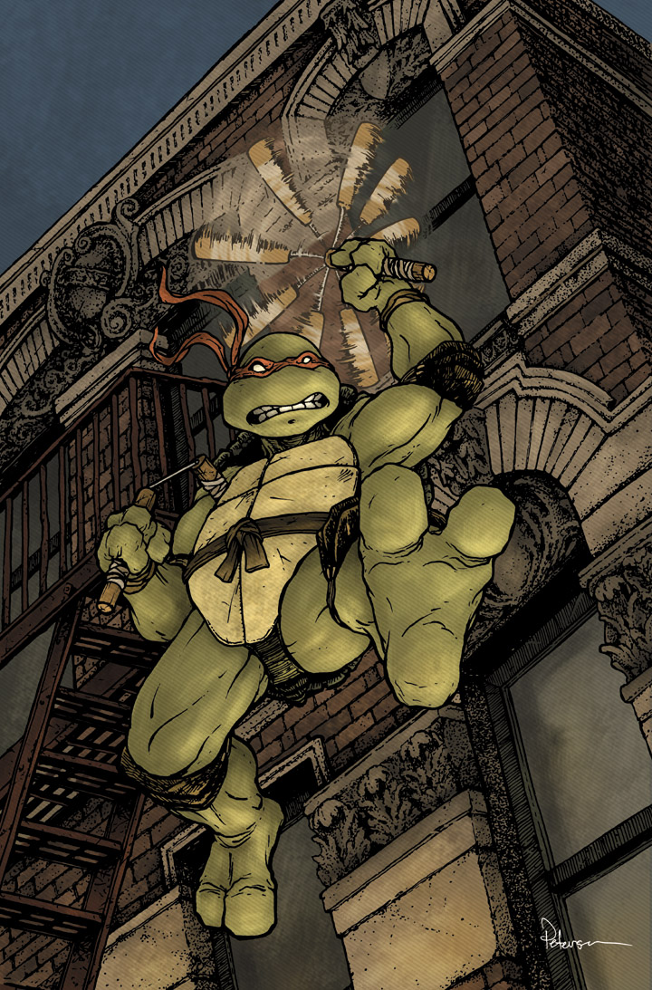 michelangelo (teenage mutant ninja turtles) drawn by david_petersen