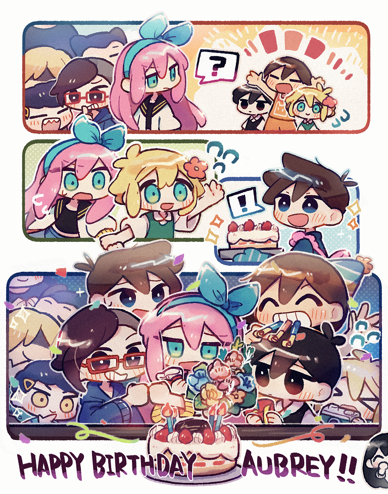 sunny, basil, aubrey, kel, mari, and 6 more (omori) drawn by wakame_(vhai26uhykmqb9k)