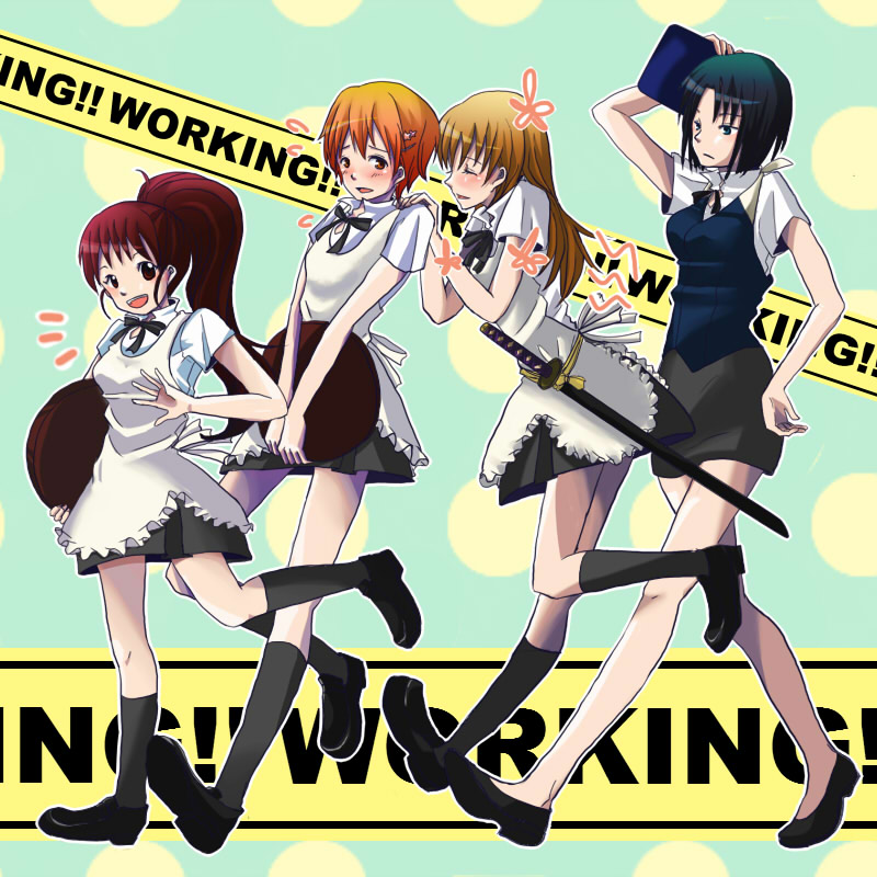 taneshima popura, inami mahiru, todoroki yachiyo, and shirafuji kyouko (working!!) drawn by hato_(n_b_s)