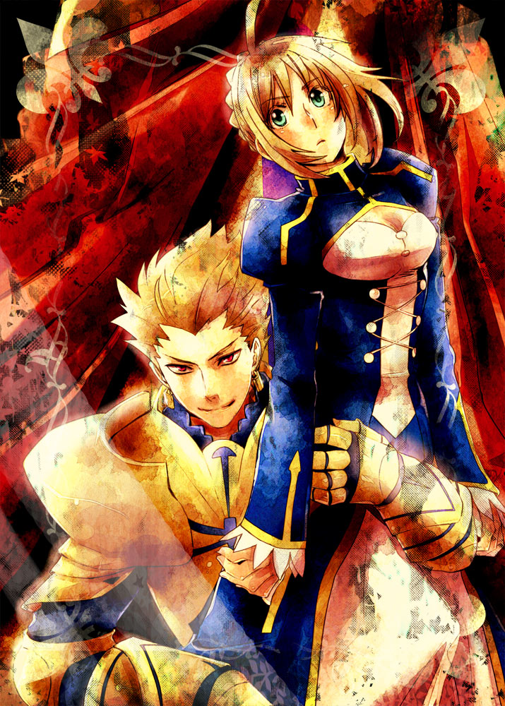 artoria pendragon, saber, and gilgamesh (fate and 2 more) drawn by yu@genkoochu_(5tsukino)