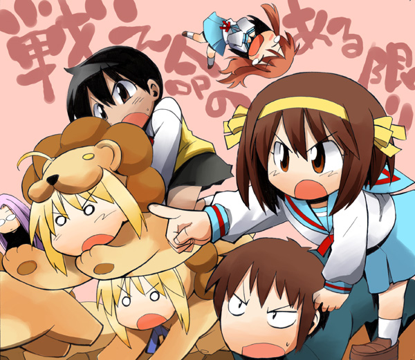artoria pendragon, saber, suzumiya haruhi, medusa, asahina mikuru, and 3 more (fate and 3 more) drawn by kurose_kousuke