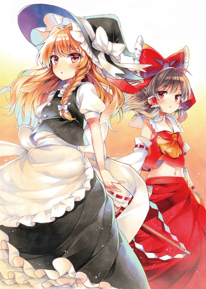 hakurei reimu and kirisame marisa (touhou) drawn by kurisu_toshi