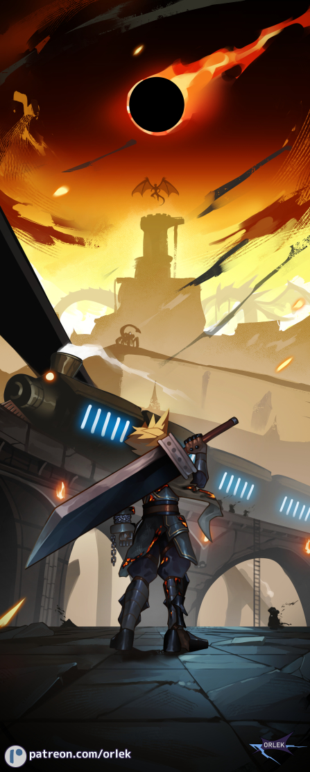 cloud strife (final fantasy and 3 more) drawn by orlek