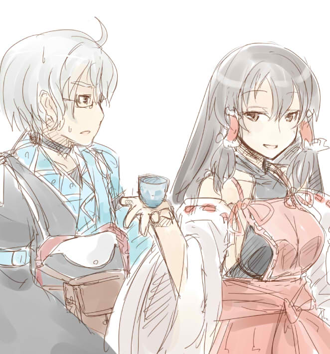 morichika rinnosuke and sendai hakurei no miko (original and 2 more) drawn by michikusa_(roadksa)