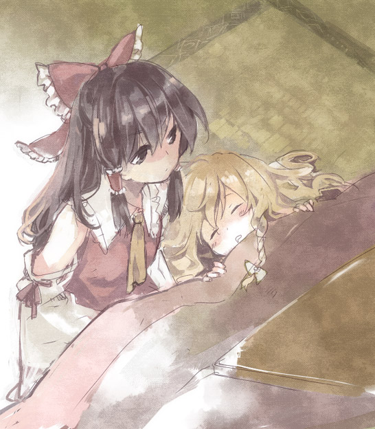 hakurei reimu and kirisame marisa (touhou) drawn by akr_et