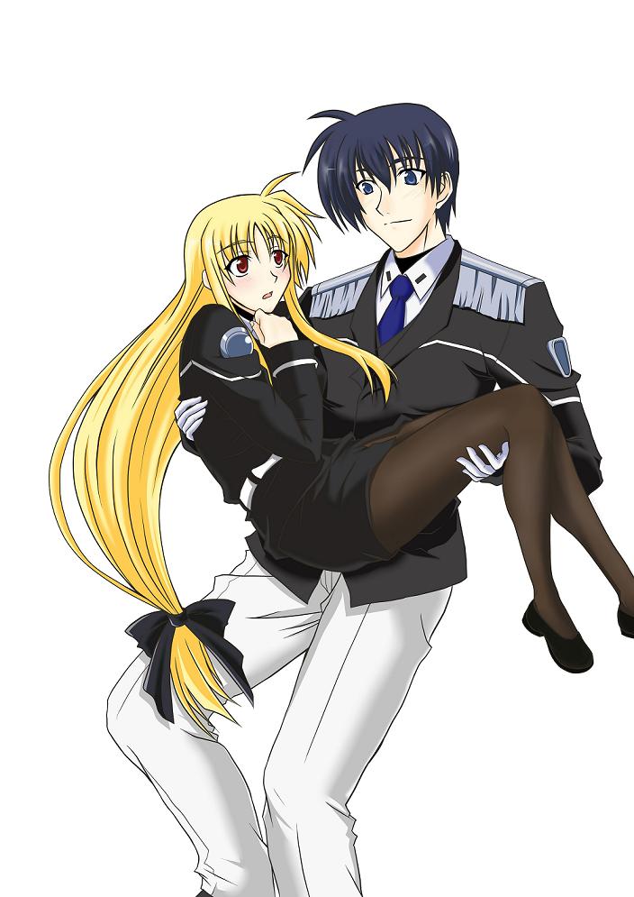fate testarossa and chrono harlaown (lyrical nanoha and 1 more) drawn by tsuki_no_waguma_sansei