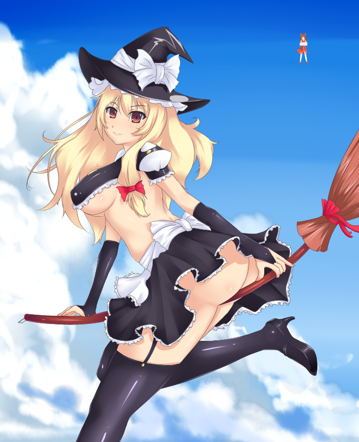 hakurei reimu and kirisame marisa (touhou) drawn by s-pot
