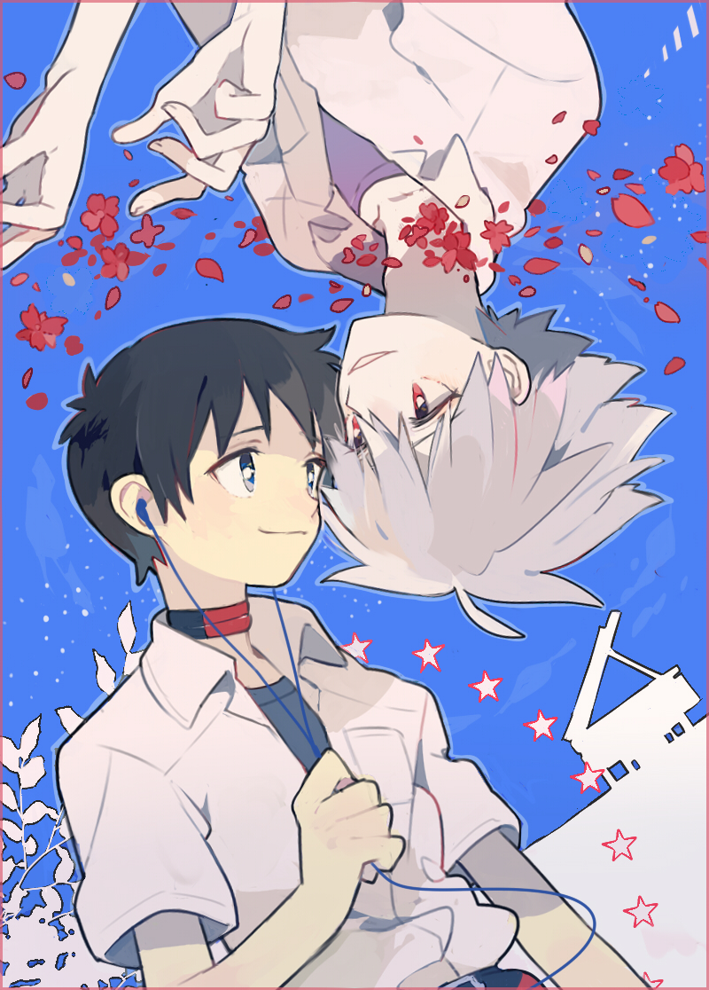 ikari shinji and nagisa kaworu (neon genesis evangelion and 2 more) drawn by pikaro