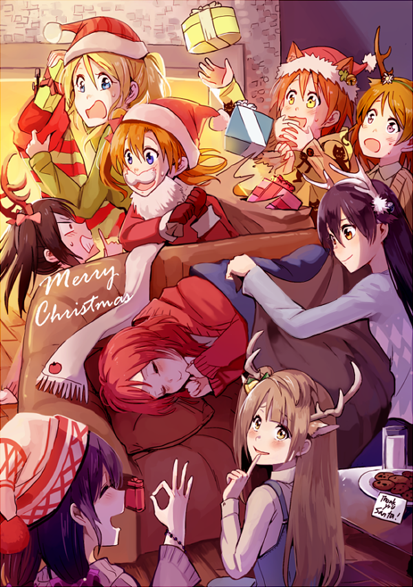 nishikino maki, tojo nozomi, sonoda umi, yazawa nico, ayase eli, and 4 more (love live! and 1 more) drawn by kuma_(bloodycolor)