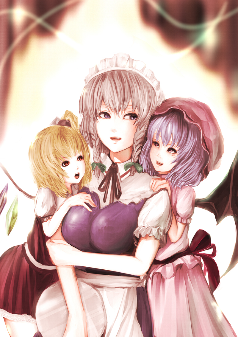 remilia scarlet, flandre scarlet, and izayoi sakuya (touhou) drawn by matsukaze881