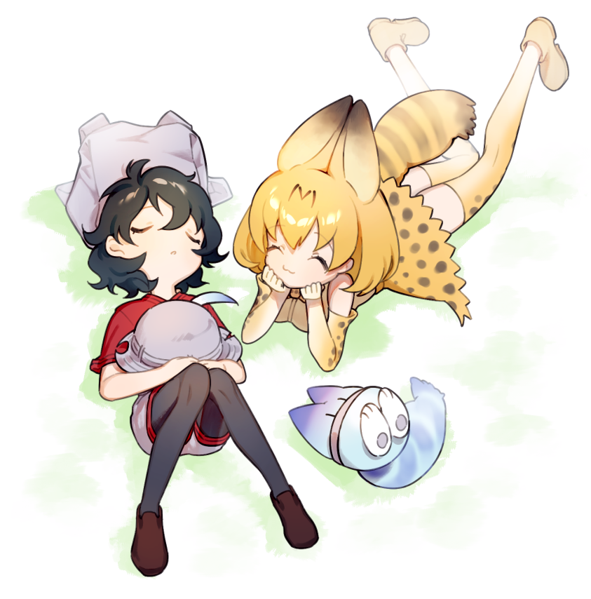 serval, kaban, and lucky beast (kemono friends) drawn by uhhgaoh
