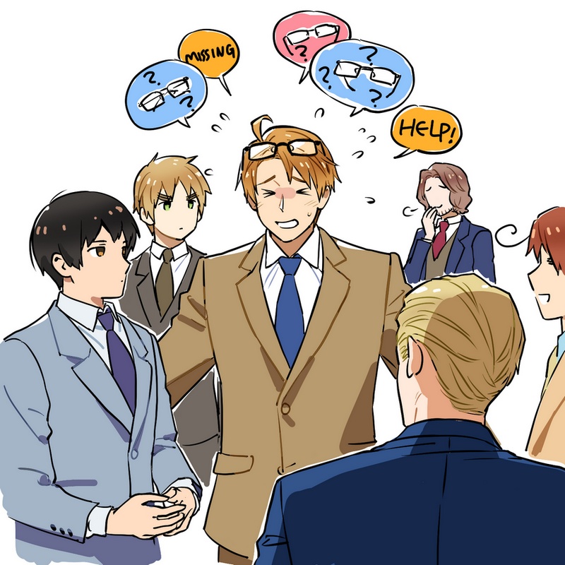 america, united kingdom, japan, france, northern italy, and 1 more (axis powers hetalia) drawn by mendou_kusai and to@st