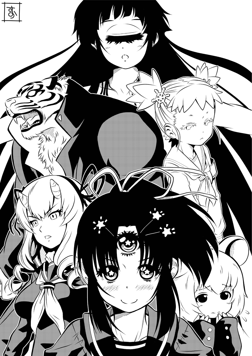 manaka hitomi, manaka mitsumi, toura hiroyoshi, nezu chuuta, kiryuuin karen, and 1 more (hitomi sensei no hokenshitsu) drawn by s-now