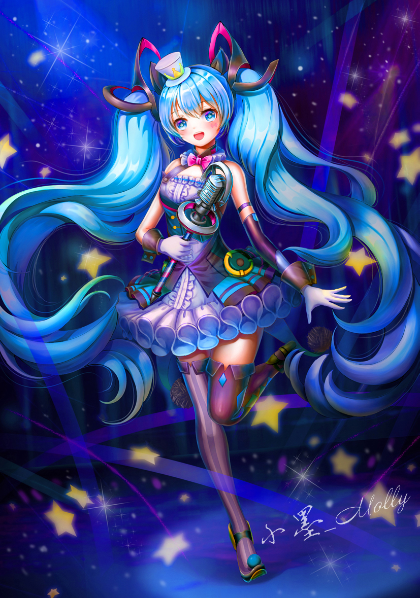 hatsune miku and magical mirai miku (vocaloid and 1 more) drawn by xiaomo_molly