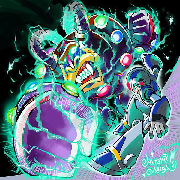 x and spark mandrill (mega man and 2 more) drawn by ariga_hitoshi