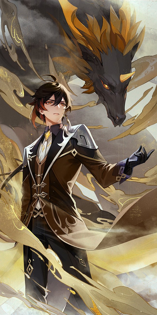 zhongli and rex lapis (genshin impact) drawn by kino_cain