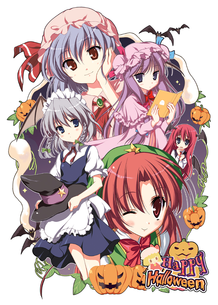remilia scarlet, flandre scarlet, izayoi sakuya, patchouli knowledge, hong meiling, and 1 more (touhou and 1 more) drawn by odawara_hakone and shiwasu_horio