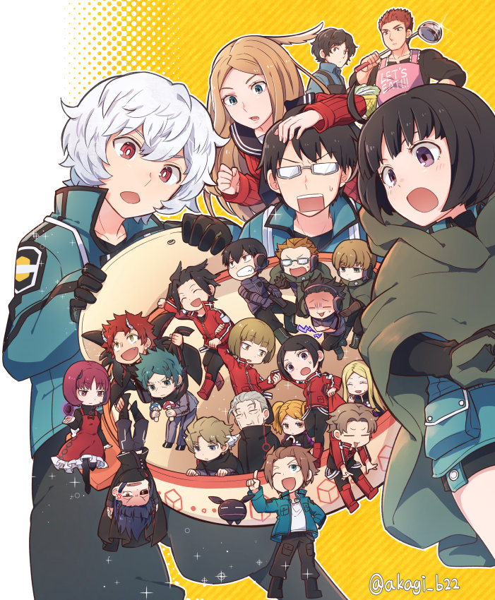 amatori chika, kuga yuuma, konami kirie, jin yuuichi, mikumo osamu, and 19 more (world trigger) drawn by inumaru_akagi