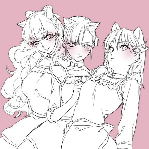 fin e ld si laffinty, kyouno madoka, and muginami (rinne no lagrange) drawn by yaku_(ziroken)