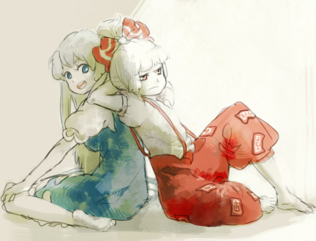 fujiwara no mokou and kamishirasawa keine (touhou) drawn by as_(ashyblown)