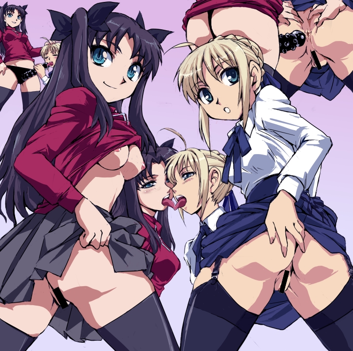 artoria pendragon, saber, and tohsaka rin (fate and 1 more) drawn by kamisimo_90