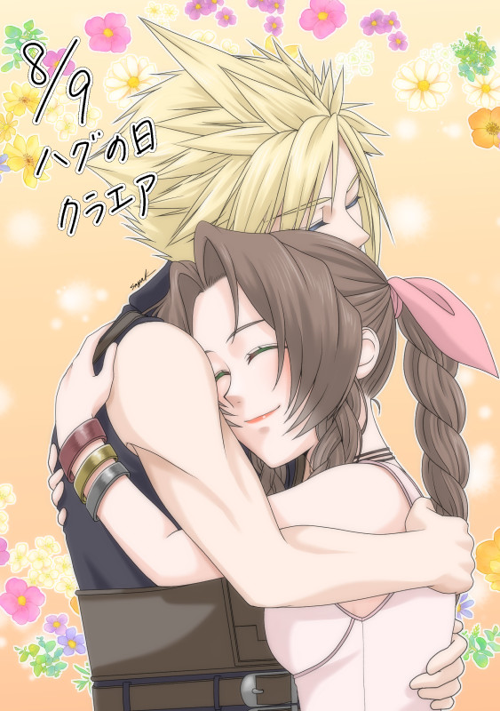 cloud strife and aerith gainsborough (final fantasy and 3 more) drawn by kirishima_saya